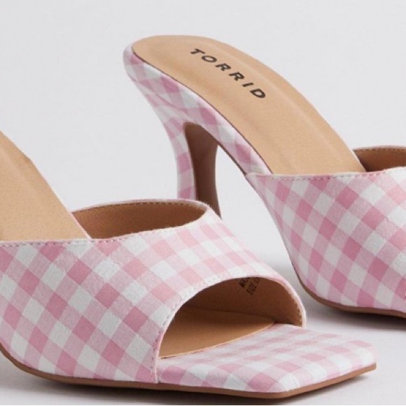 torrid Shoes - Torrid Pink Plaid Square Toe Heels Mule Plus Size 7.5